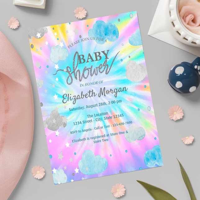 Cute Stars & Clouds Tie Dye Baby Shower Inbjudningar (Skapare uppladdad)