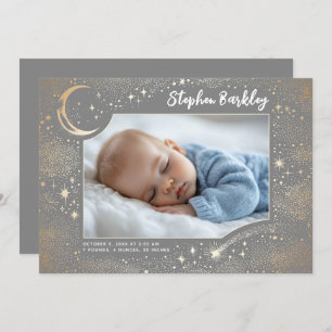 Cute Stars Måne Celestial Newborn Boy Photo Birth Meddelande