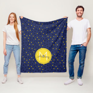 Cute Stars om marinblått Mönster-monogram vid Natt Fleecefilt
