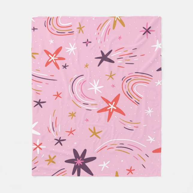 Cute Stars Rainbows Rosa Mönster Fleecefilt (Framsidan)