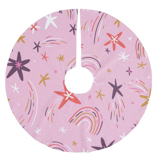 Cute Stars Rainbows Rosa Mönster Julgransmatta Borstad Polyester (Framsidan)