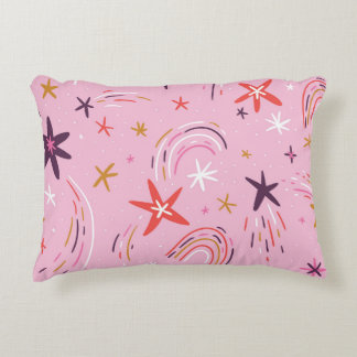 Cute Stars Rainbows Rosa Mönster Prydnadskudde