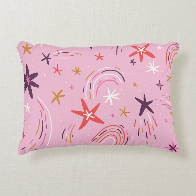Cute Stars Rainbows Rosa Mönster Prydnadskudde (Framsidan)