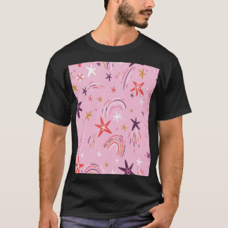 Cute Stars Rainbows Rosa Mönster T Shirt