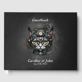 Cute steampunk cat with clocks and gears. gästböcker