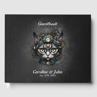 Cute steampunk cat with clocks and gears. gästböcker