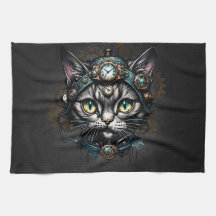 Cute steampunk cat with clocks and gears.