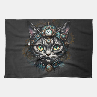 Cute steampunk cat with clocks and gears. kökshandduk