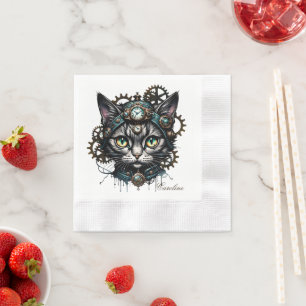 Cute steampunk cat with clocks and gears. pappersservett