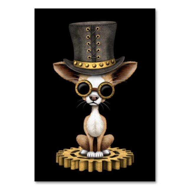 Cute Steampunk Chihuahua Puppy Hund, svart Bordsnummer (Framsidan)