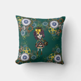 Cute Steampunk Girl Pinky Kawaii Chibi av LeahG Kudde
