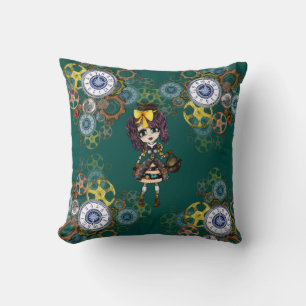 Cute Steampunk Girl Pinky Kawaii Chibi av LeahG Kudde