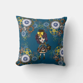 Cute Steampunk Girl Pinky Kawaii Chibi av LeahG Kudde