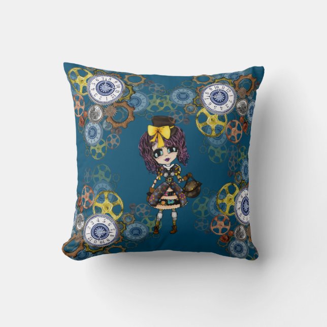 Cute Steampunk Girl Pinky Kawaii Chibi av LeahG Kudde (Framsida)