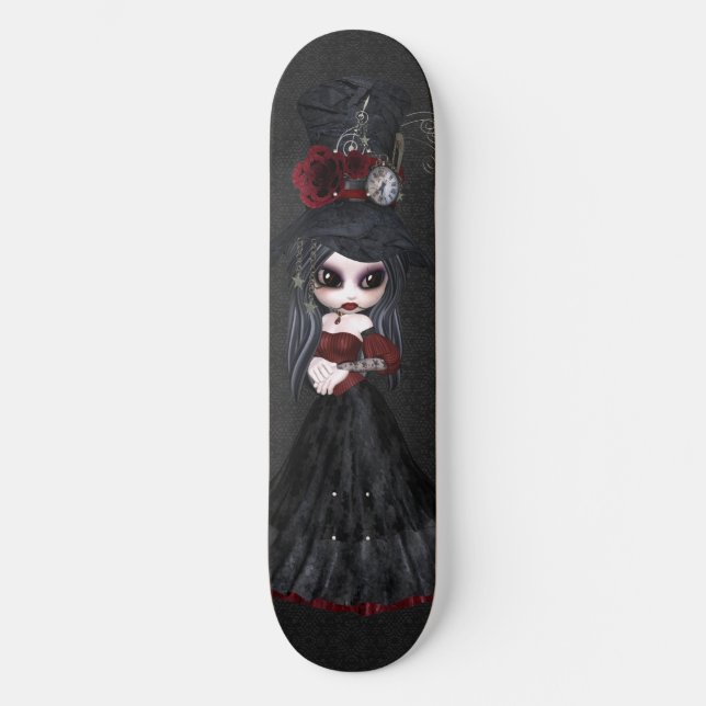 Cute Steampunk Goth Girl Black Skateboard Bräda 20,5 Cm (Framsida)