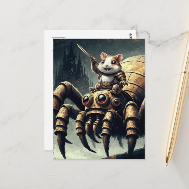 Cute Steampunk Hamster och Spider Vykort (Fram/Back In Situ)