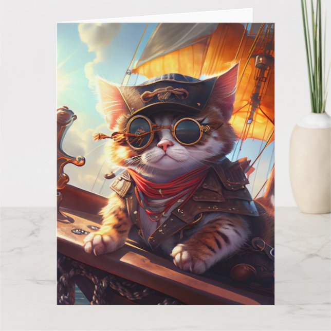 Cute Steampunk Pirat Cat Kort (Framsida)
