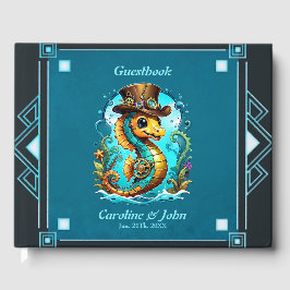 Cute steampunk seahorse med en snyggt hatt. gästböcker