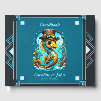 Cute steampunk seahorse med en snyggt hatt. gästböcker