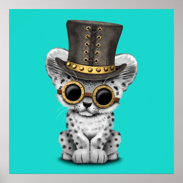 Cute Steampunk Snö Leopard Unge Poster (Framsidan)