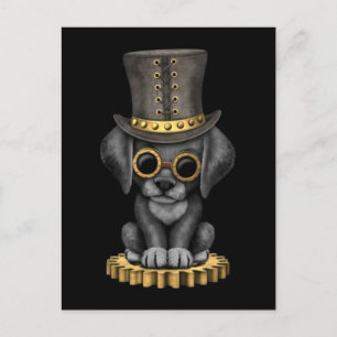 Cute Steampunk Svart lab Puppy Hund, svart Vykort