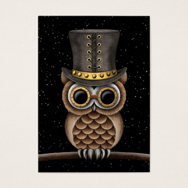Cute Steampunk Uggla vid Gren med stjärnor Visitkort (Framsidan)