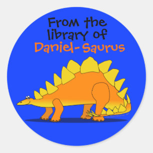 Cute Stegosaurus Dinosaur Custom Name Bok Plate Runt Klistermärke