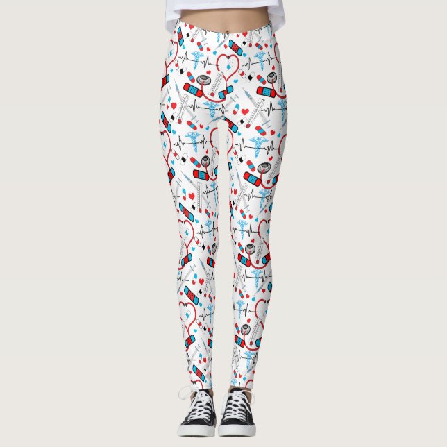 Cute Stethoscope Nurse | Doktor EKG Mönster Leggings (Framsida)