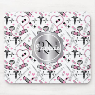 Cute Stethoscope Nurus Doktor EKG Mönster Namn Musmatta