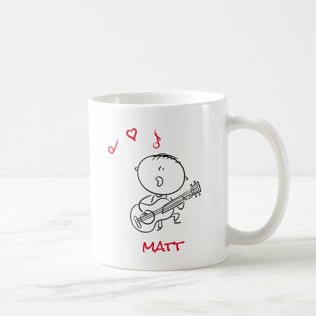 Cute Stick figur Boy som spelar Guitar Kaffemugg (Höger)