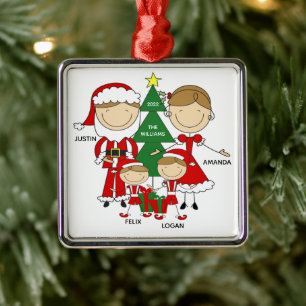 Cute Stick figur-familjen av 4 julprydnader Julgransprydnad Metall