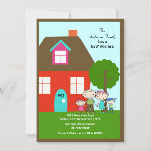 CUTE Stick figur-familjen ~ Flytta-meddelande Inbjudningar