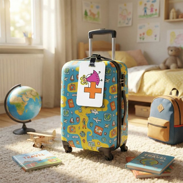 Cute Stick figur Girl med plustecken Bagagebricka (Skapare uppladdad)