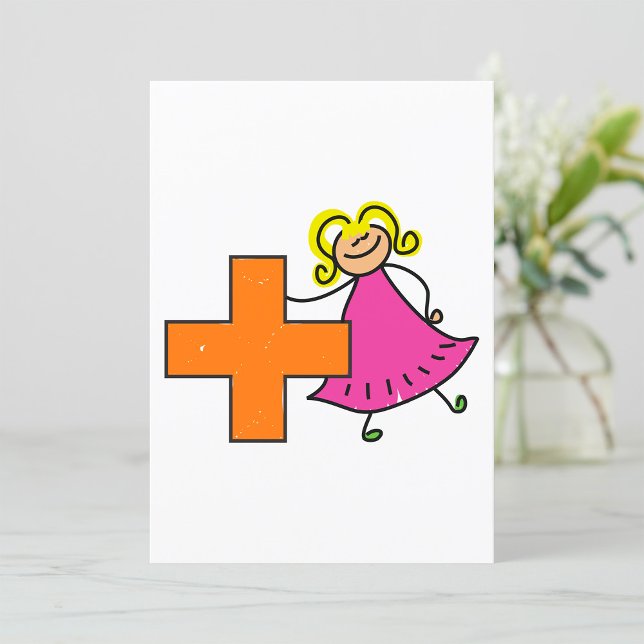 Cute Stick figur Girl med plustecken Inbjudningar (Skapare uppladdad)