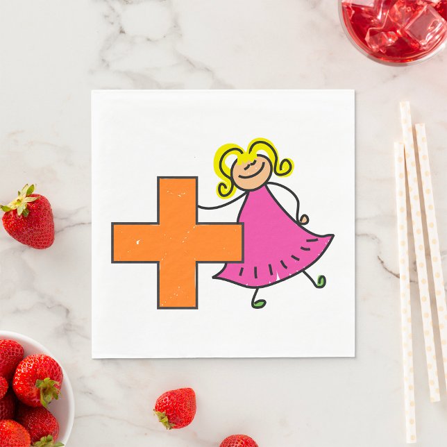 Cute Stick figur Girl med plustecken Pappersservett (Skapare uppladdad)