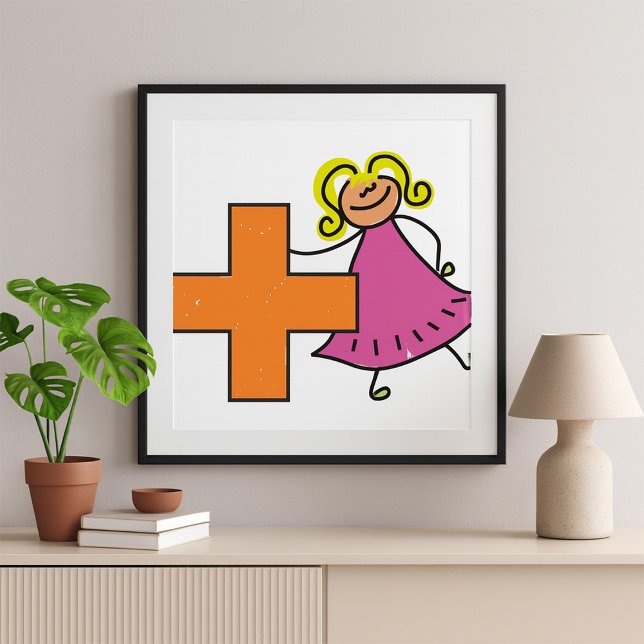 Cute Stick figur Girl med plustecken Poster (Skapare uppladdad)