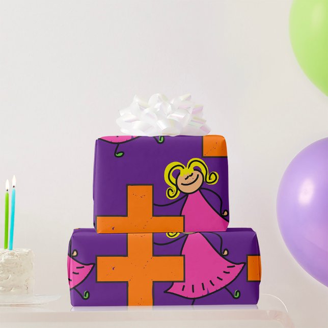 Cute Stick figur Girl med plustecken Presentpapper (Skapare uppladdad)