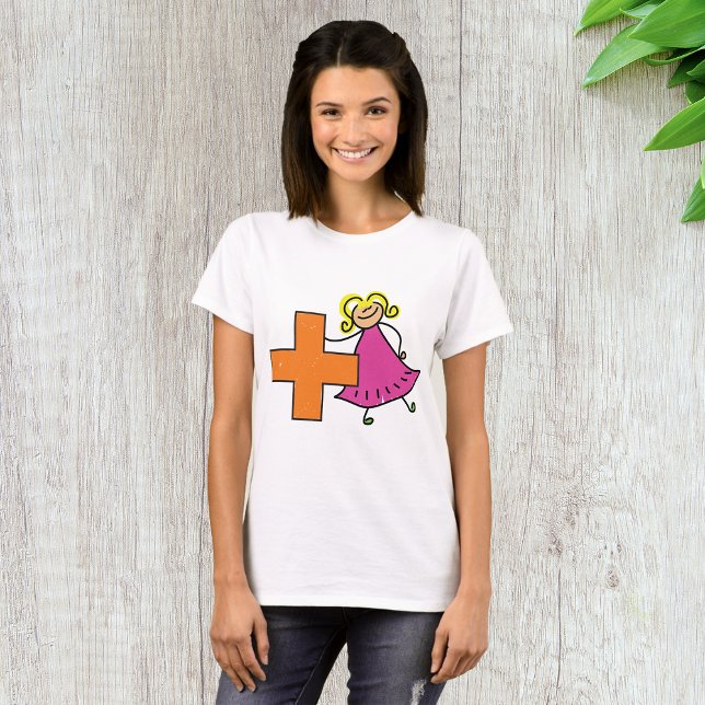 Cute Stick figur Girl med plustecken T Shirt (Skapare uppladdad)