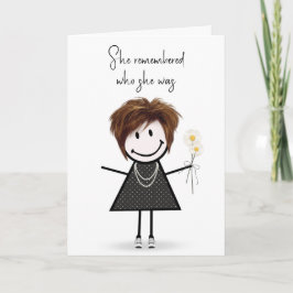 Cute Stick figur Girl tänker på dig Kort
