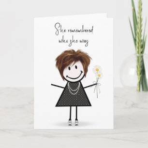 Cute Stick figur Girl tänker på dig Kort