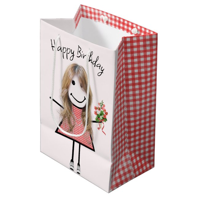 Cute Stick figur Girl with Birthday Bouquet (Framsidan Vinklad)