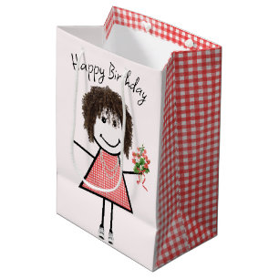 Cute Stick figur Girl with Birthday Bouquet