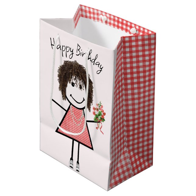 Cute Stick figur Girl with Birthday Bouquet (Framsidan Vinklad)