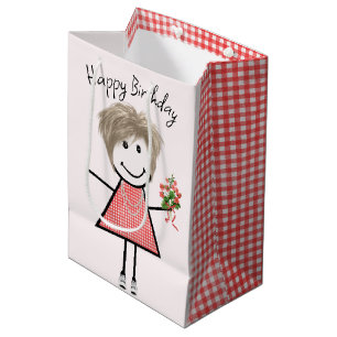 Cute Stick figur Girl with Birthday Bouquet