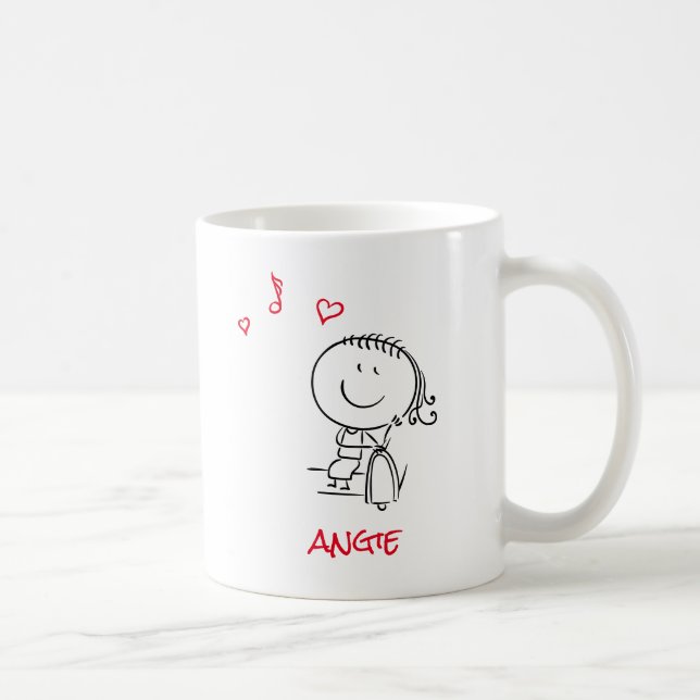 Cute Stick figur Girl with Hearts and Musik noter Kaffemugg (Höger)