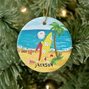 Cute Stick figur Surfer Boy-julprydnad Julgransprydnad Keramik
