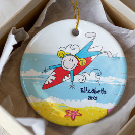 Cute Stick figur Surfer Girl-julprydnad Julgransprydnad Keramik