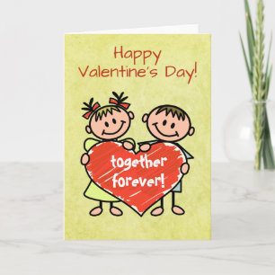 Cute Stick figur tillsammans för Valentine Card Helgkort