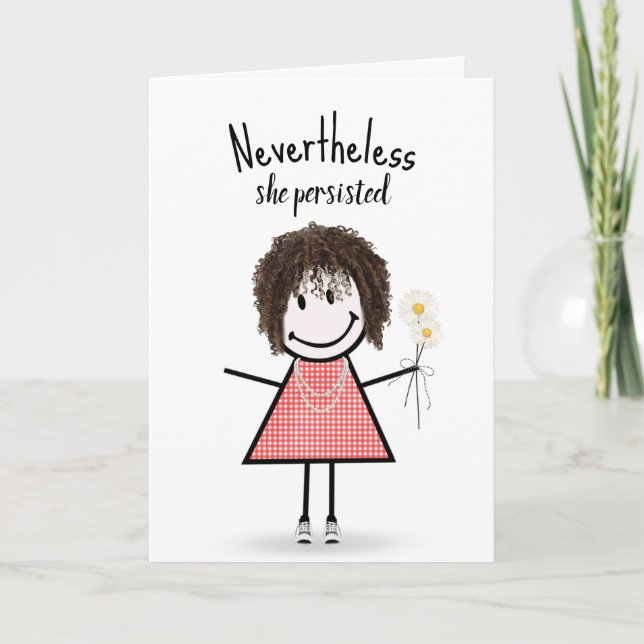 Cute Stick Girl in Gingham Dress Inspiration Kort (Framsida)