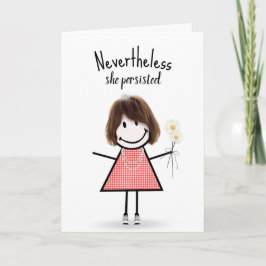 Cute Stick Girl in Gingham Dress with Quote Kort